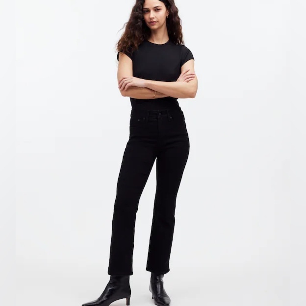 Madewell Mid Rise Kickout Kick Out Crop Black Stretch Jeans Size 28